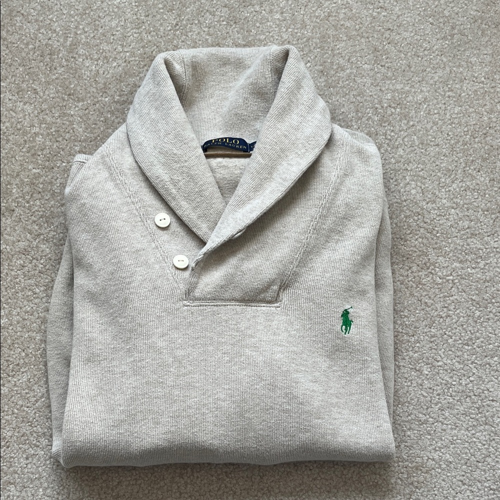 Polo by Ralph Lauren Shawl Collar Knit Pullover in Light Beige with Green Pony